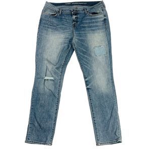 Women's Old Navy Boyfriend Straight Jeans Size 14 Stretch Rip Patch Embroidered